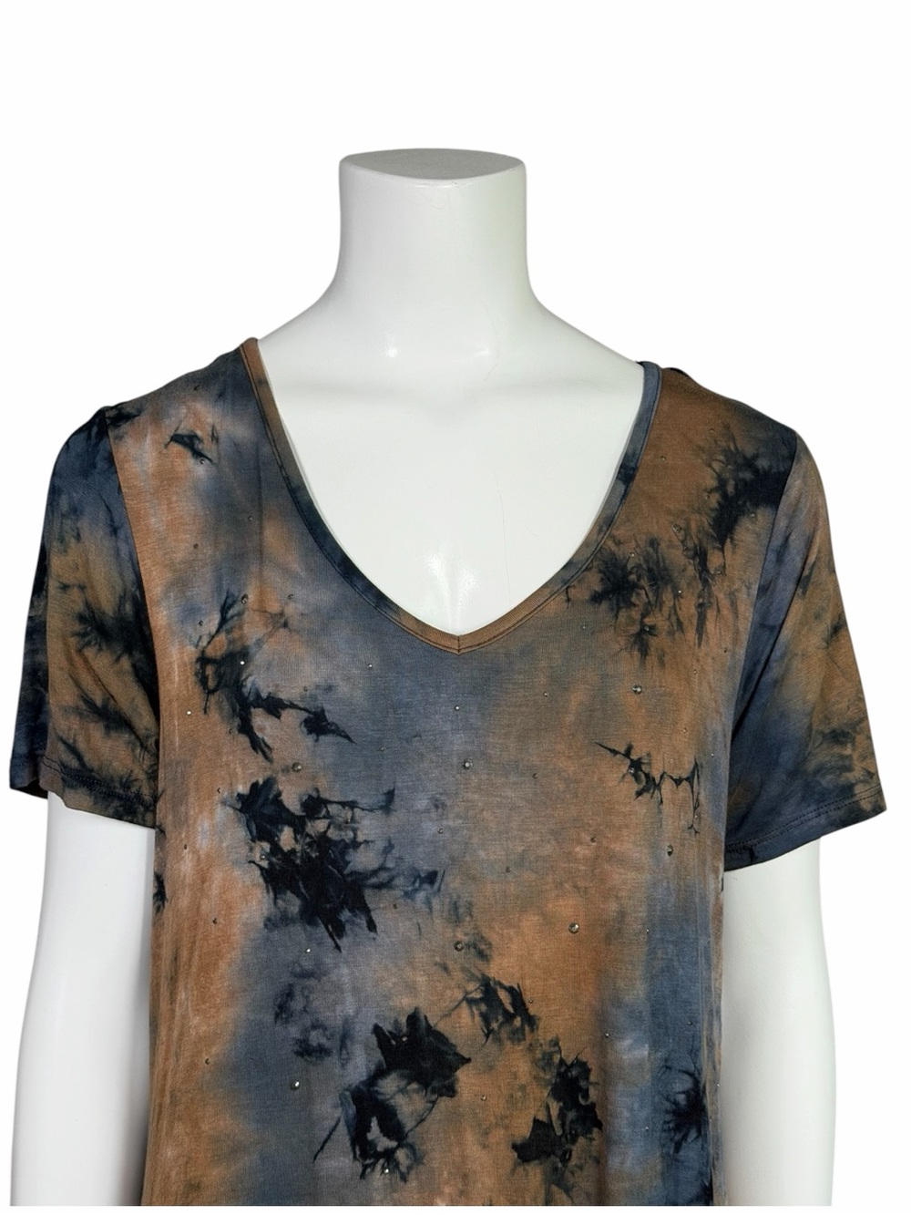 Vocal Tie Dye Twist Front T-Shirt Dress Studded V Neck Large Boho - Picture 3 of 8